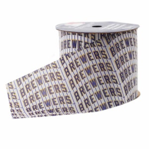Offray MLB Milwaukee Brewers Fabric Ribbon, 2-1/2-Inch by 9-Feet, White/Blue - Licensed by Offray