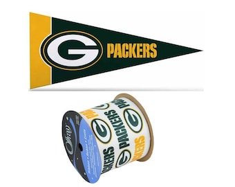 2.5" NFL Green Bay Packers Ribbon, 9 feet & Mini Pennant, Licensed NFL Offray Ribbon