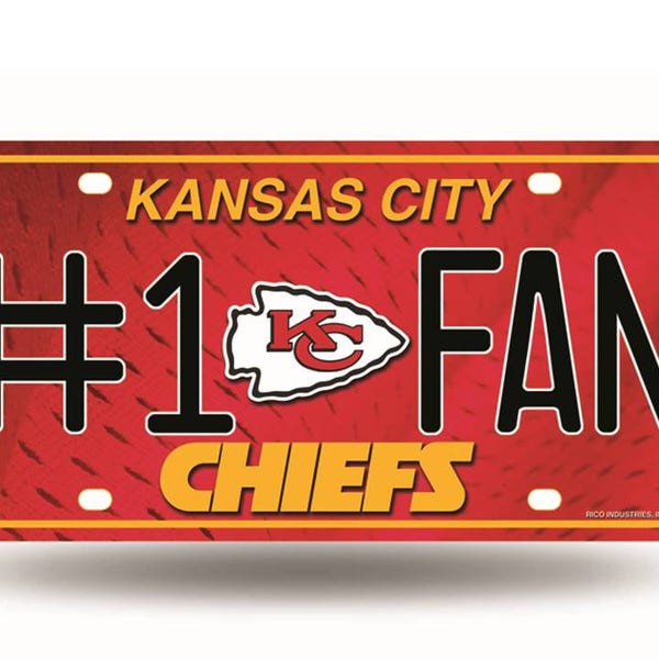 Plaque d’immatriculation en métal de ventilateur #1 des Chiefs de Kansas City Chiefs NFL - Sous licence Rico