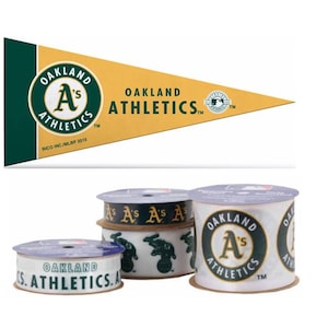 Oakland Athletics MLB Ribbon, 4-pack of Ribbon & Mini Pennant, Licensed MLB Offray Ribbon