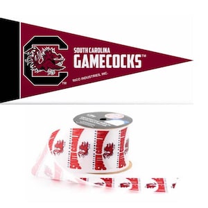 2.5" NCAA South Carolina Gamecocks Ribbon, 9 feet & Mini Pennant, Licensed NCAA Offray Ribbon