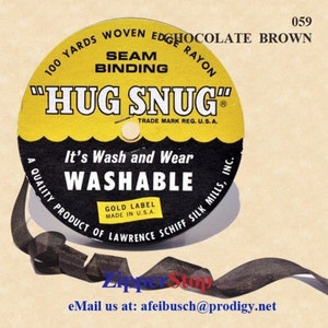 Hug Snug Seam Binding - Select your Color BROWN- 1/2&quot; Wide  - 100% Woven-Edge Rayon - Wash &#39;n Wear - Made in USA