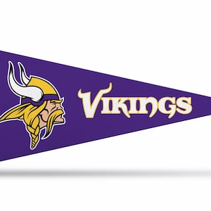 May include: A purple pennant with a gold border and the word "Vikings" in white. The pennant features the team's logo, a Viking head with a horned helmet and a long, braided beard.