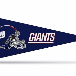 May include: A blue and red pennant with a white outline. The pennant features a white helmet with a blue "NY" logo and the word "GIANTS" in white letters.