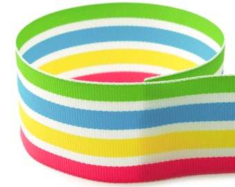 1.5" Multi Color Spring Time Stripe Grosgrain Ribbon - Made in USA