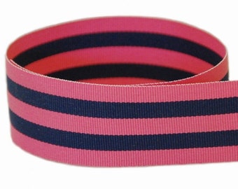 1.5" Hot Pink & Navy Mono Stripe Grosgrain Ribbon- Made in USA