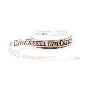 May include: A roll of white ribbon with the words "West Virginia" printed in gold and black letters.