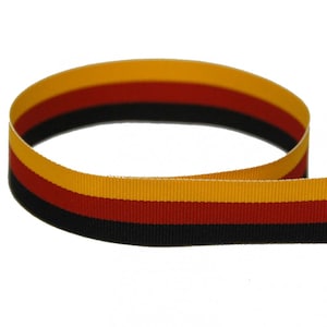 7/8&quot; Black/Red/Yellow Gold German Stripes Grosgrain Ribbon - Made in USA