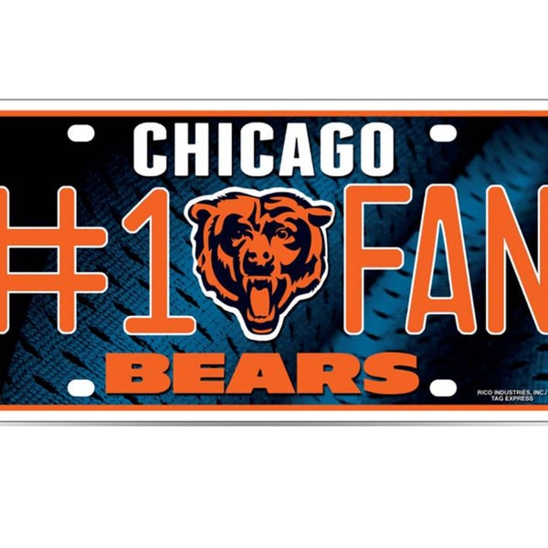 Chicago Bears NFL #1 Fan Metal License Plate, Licensed by Rico