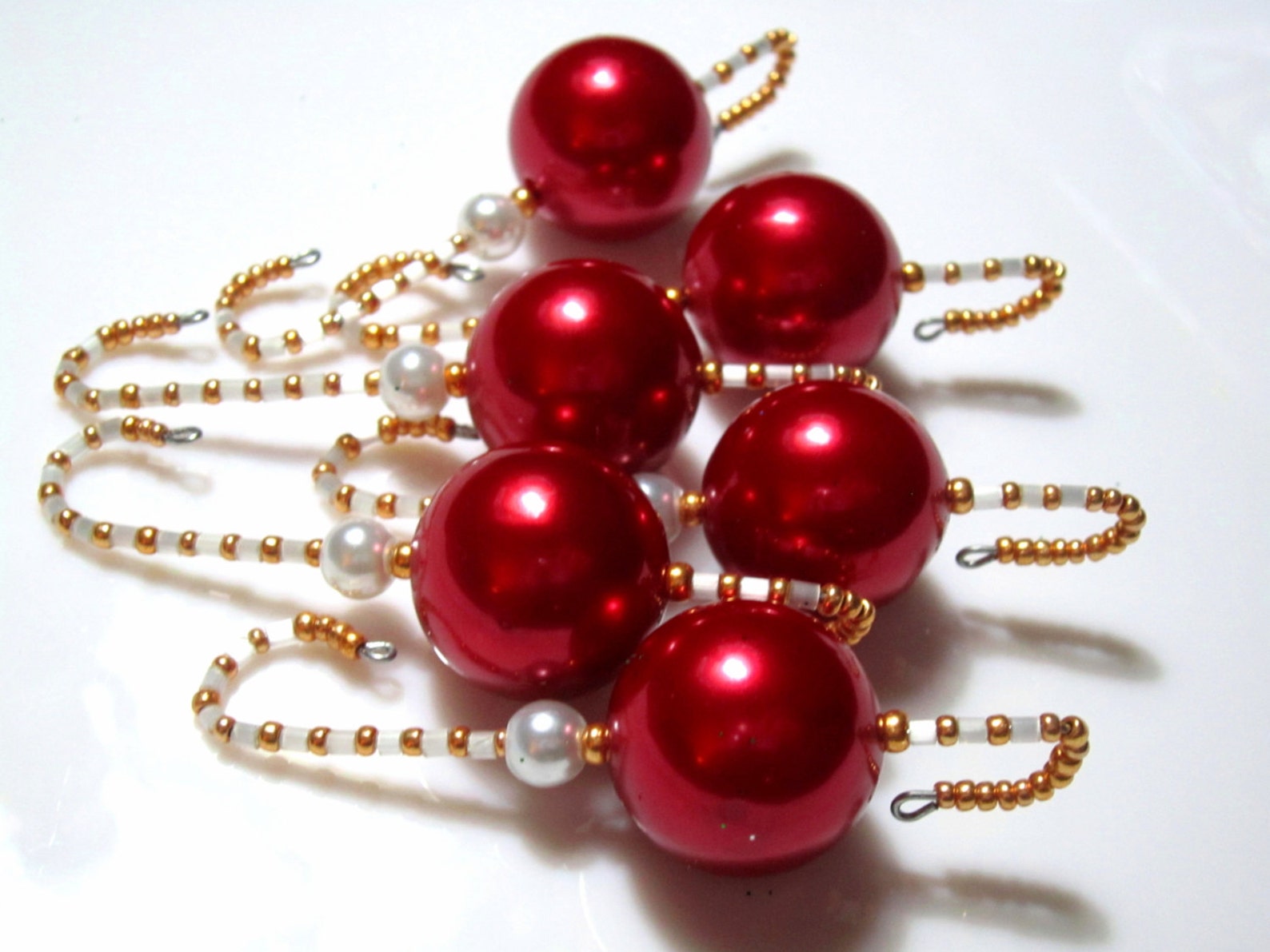 Beaded Ornament Hangers with Large Red Pearlized Bead and Etsy