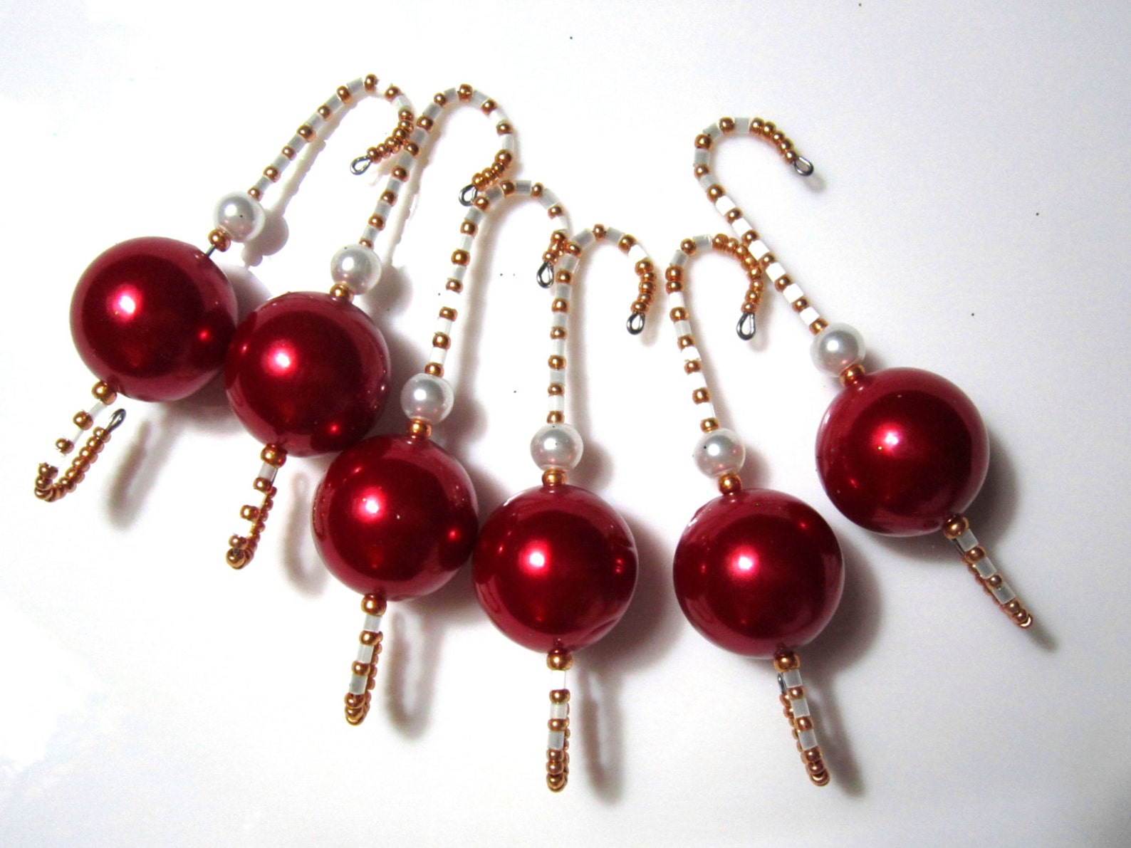 Beaded Ornament Hangers with Large Red Pearlized Bead and Etsy