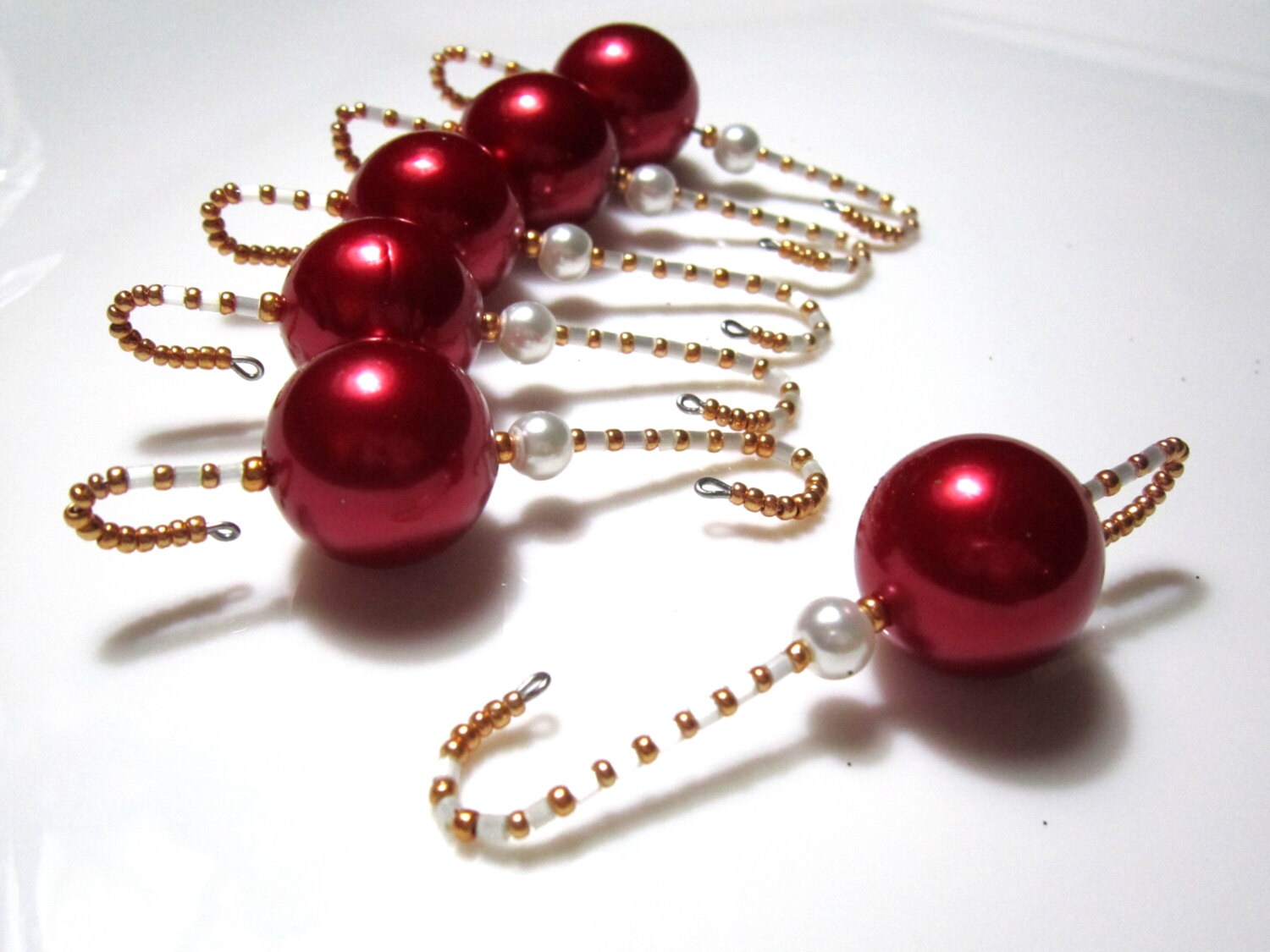 Beaded Ornament Hangers with Large Red Pearlized Bead and Etsy