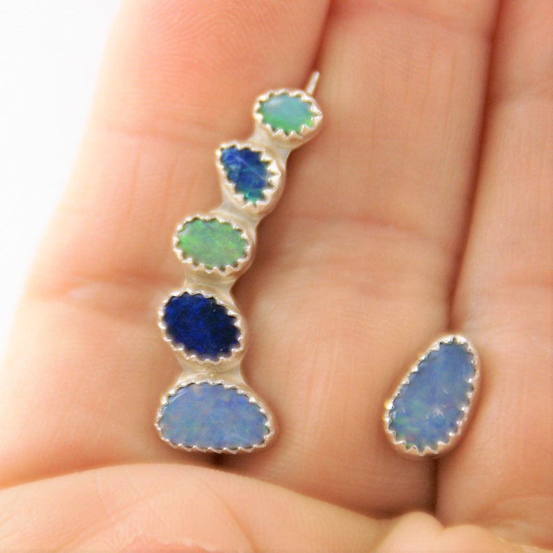 Opal Ear Climber Ear Crawler Opal Earrings Opal Studs Ear Jackets