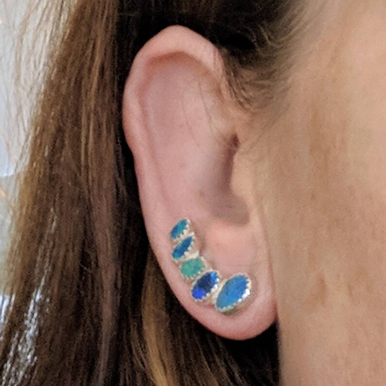 Opal Ear Climber Ear Crawler Opal Earrings Opal Studs Ear Jackets