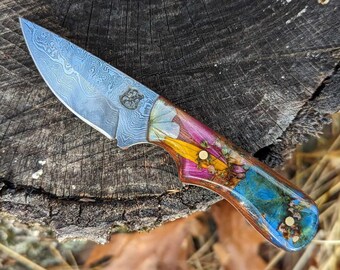 Pocket Knife / Hand Forged Knife / Forager Herbalist / Colorful Flower Knife / 4th 11th year Anniversary / Year or Steel Copper