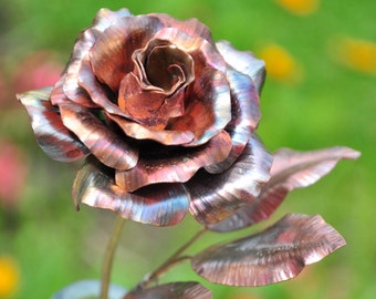 Copper Rose / Hand Forged Metal / Seventh / 7th Anniversary / Gift for Wife / Metal Flower for Her / Handmade Flower / engagement gift