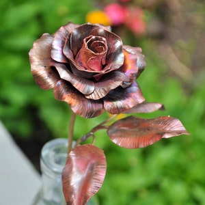 Personalized Rose / Seventh Anniversary Year of Copper / 7th Hand Forged Gift for Wife / Metal Flower for Her / Handmade Romantic Engagement image 3