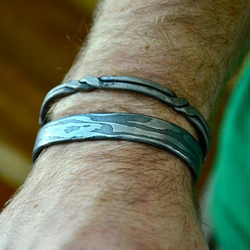 Damascus Bracelet Hand Forged Rustic Bracelets Men/'s Cuff Bracelet 11th anniversary Industrial Metal Bracelet