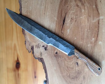 Clip Point Chopper / Hand Forged / Forager Herbalist / Tiger Wood Handle / Sheathed Machete / Damascus / Primitive / Outdoors Man / Hunting