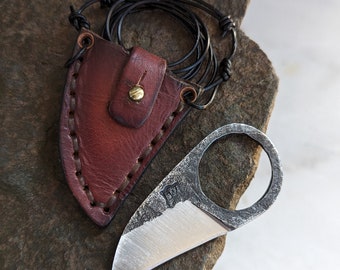 Necklace Knife / Keychain / Primitive / Hand Forged /Viking Hand Made / Unisex Leather Necklace / For Him or Her / Survivalist / Outdoors