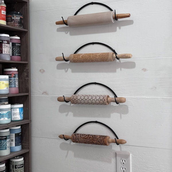 Hand Forged Steel Rolling Pin Hooks - Rustic Kitchen Decor - Pottery Organization - Gift for Baker or Potter