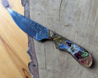 Pocket Knife / Hand Forged Knife / Forager Herbalist / Flower Real Plants Colorful Knife / Year of Steel Copper / 4th 11th Year Anniversary