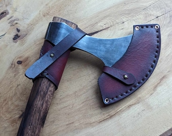 Survivalist Axe / Camping Outdoorsman / Sheath Hatchet / Camp Tool / Hand Forged / Blacksmith / Bushcraft / 3rd Year of Leather