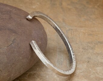 Newlyn 4 Hammered Sterling Silver Cuff Bangle: Handmade Solid Silver Torque, London Hallmarked