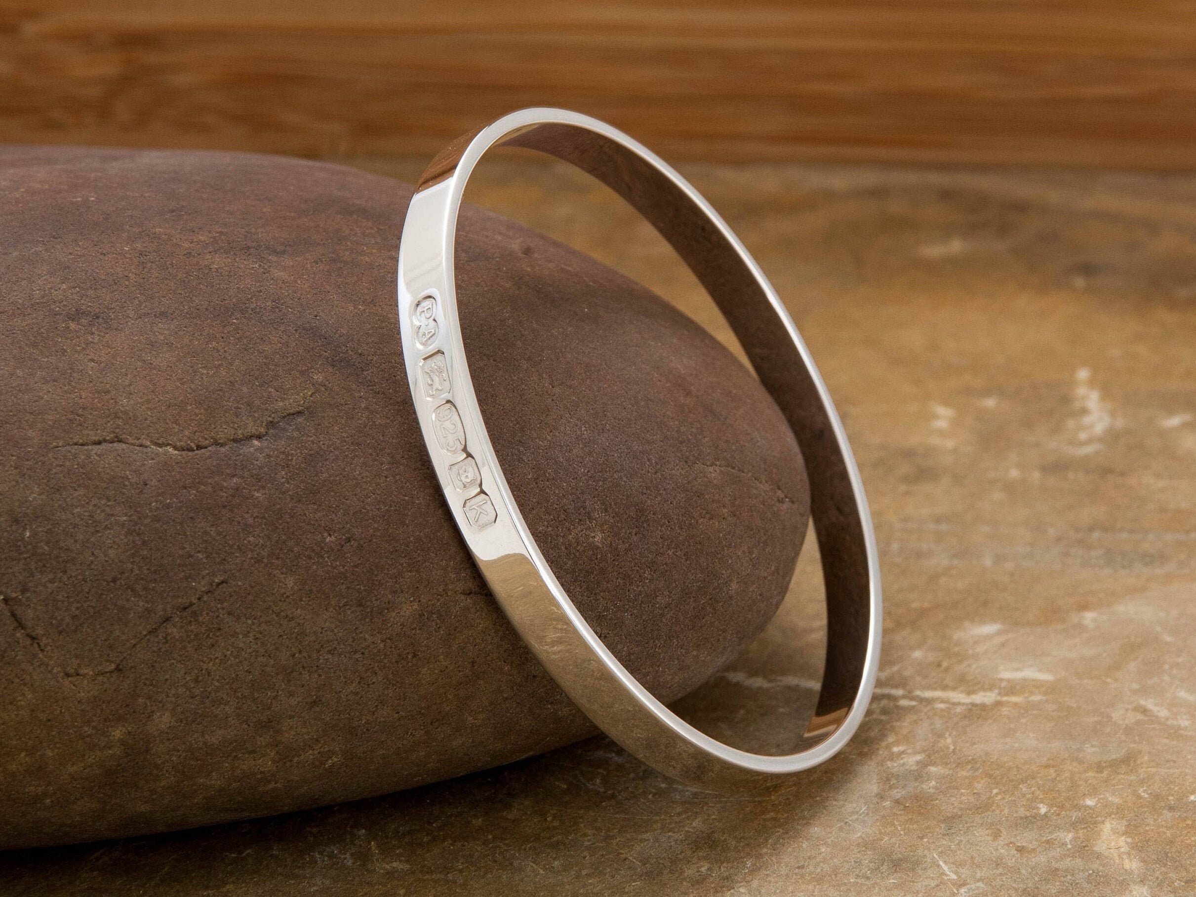 Zennor Solid Silver Bangle, Handmade in Cornwall, Sterling Silver Bra…