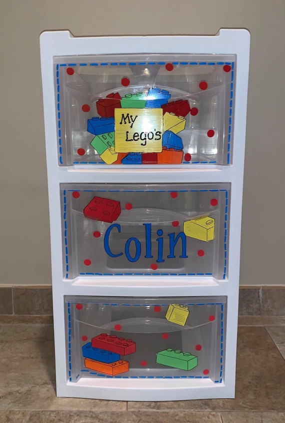 Handpainted Personalized 3 Drawer Storage Tote On Wheels Toy Etsy