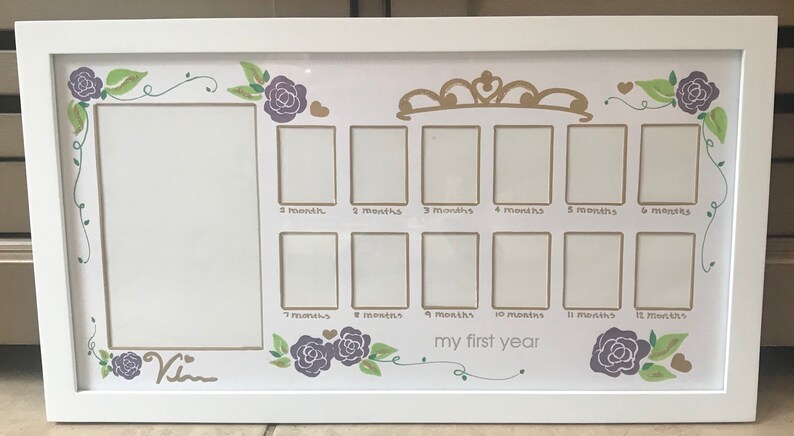 Handpainted Personalized 12 Month Wood Photo Frame Baby Gift Milestone Birthday Picture
