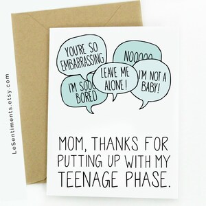 Divertido día de la madre Tarjeta - madre, gracias por aguantar mi fase adolescente - divertidos - día de la madre - tarjetas - tarjetas - papel