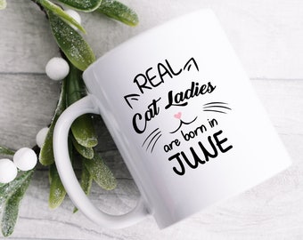 June birthday mug, coffee lover gift for her, ceramic mug for mom, coworker gift, mug for cat lover, tea lover mug, coffee cup for daughter