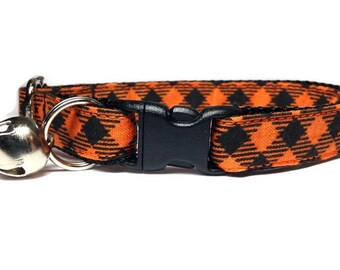 Collar de gato de Halloween, Collar de naranja, Collar de gato de ruptura, Collar de cuadros, Collar de perro, Collar de cachorro, Collar de gatito, Collar lindo