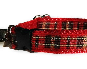 Red Cat Collar, Plaid Cat Collar, Kitten Collar Breakaway, Plaid Dog Collar, Puppy Collar Boy, Cat Gifts for Cat, Winter Dog Collar, Ragdoll