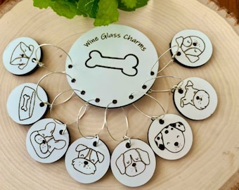 Dog Wine Charms, Wine Glass Charm Set, Gift for Dog Mom, Dog Mom Gift Idea, Dog Groomer Gift, Dog Sitter Gift, Gift for Wine Lovers