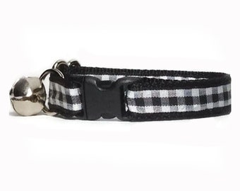 Gingham Cat Collar Black, Breakaway Kitten Collar, Black Dog Collars, Puppy Collars, Kitten Collars, Cute Cat Collars, Gift for Cat Mom