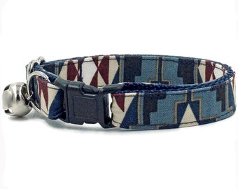 Aztec Cat Collar, Native Cat Collar, Boho Cat Collar, Blue Cat Collar Breakaway, Native Dog Collar, Blue Dog Collar, Puppy Collar