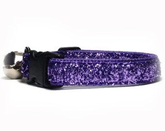 Purple Sparkle Cat Collars, Breakaway Kitten Collar, Bling Dog Collar Small, Dog Gifts for Dogs, Small Dog Accessories, cat collar handmade