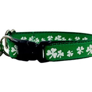 Sparkle Shamrock Cat Collar: St Patricks Day Breakaway Kitten Collar