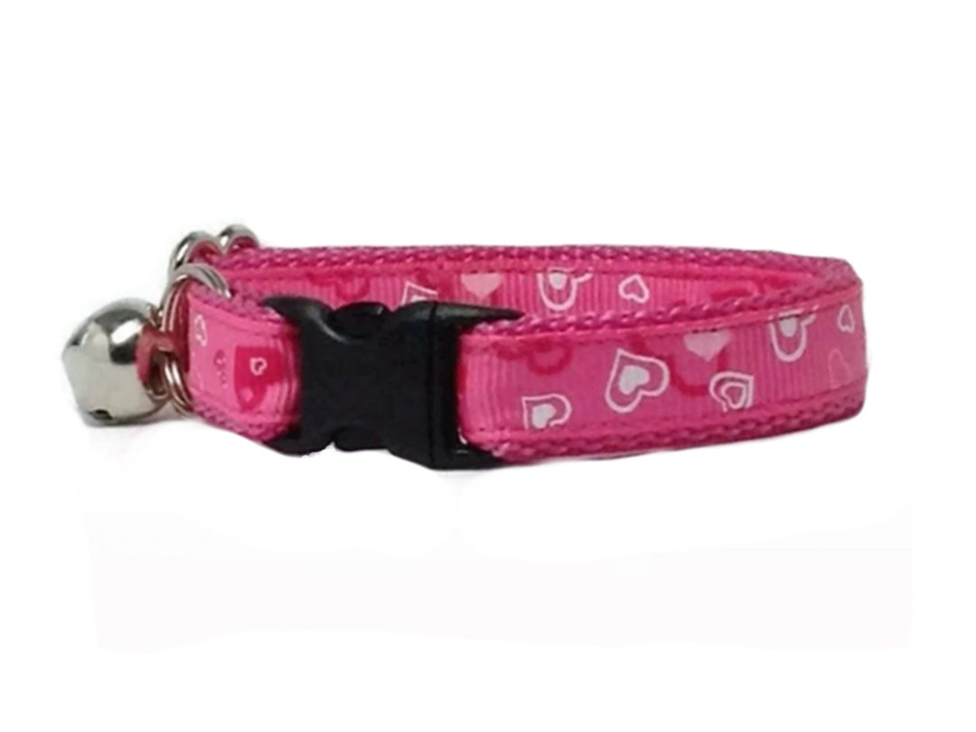 Girl Cat Collar With Bell, Breakaway Cat Collar Pink Heart Dog Collar