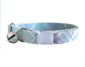 pastel plaid cat collar breakaway with bell, mint green dog collar girl dog accessories, tea cup dog collar girl dog accessories, cat gift