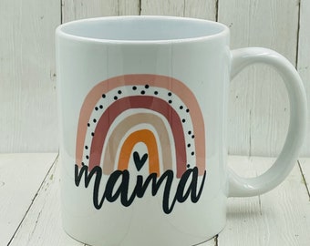 boho rainbow mama mug, tea mug ceramic, gift for new mom to be, coffee drinker gifts, best friend coffee mug, mama birthday gift, coworker