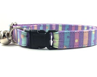 Polka Dot Cat Collar Breakaway with Bell, Purple Dog Collar Girl Dog Accessories, Fancy Cat Collar, Pet Lover Gift, Mini Dog Collar Stripe