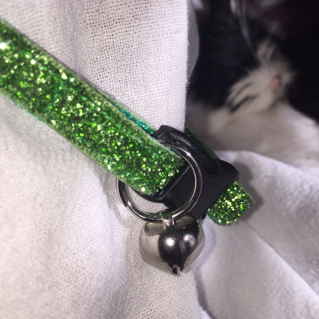 Green Cat Collar Sparkle Cat Collar Breakaway Collar With Etsy