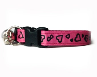 Pink Heart Cat Collar: Breakaway Kitten Collar with Bell