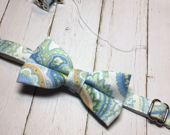 Cat Bow Tie Collar Breakaway with Bell, Dog Collar and Bowtie Set, Paisley Cat Bow Tie, Small Dog Collar Girl, Cat Gifts for Cats, Blue