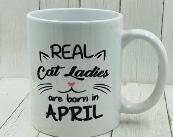 April birthday mug, coffee lover gift for her, ceramic mug for mom, coworker gift, mug for cat lover, tea lover mug, coffee cup for daughter