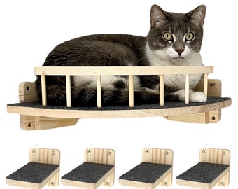 Cat Wall Shelf with 4 Steps, Cat Wall Furniture, Wood Pet Bed, Corner Cat Shelf for Walls, Corner Shelf, Modern Cat Furniture, Wall Shelf