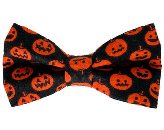 Halloween Cat Bow Tie , Black and Orange Jack 'o Lantern Cat Bow Tie , Halloween Bow Tie Small Dog , Pumpkin Dog Bow Tie, Pet Bow Tie